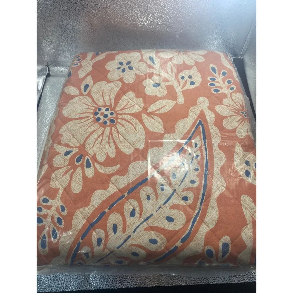 Floral Paisley Quilted Bedding Orange Blue Cream Patterned Quilt New in Bag